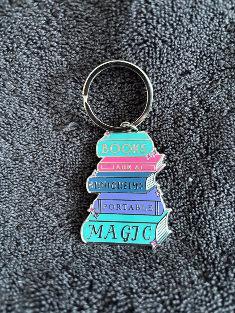 Stacked Books Enamel Keychain - Teal, Pink & Purple